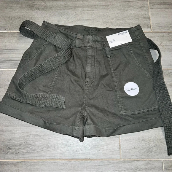 Arizona Jean Company Army Green High Rise Tie Waist Shorts, Size 11 - Picture 1 of 4